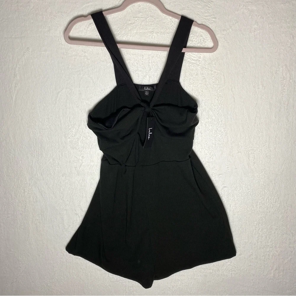 NWT Lulus Chill Vacay Black Ribbed Halter Lounge Romper Size XL - Picture 4 of 11